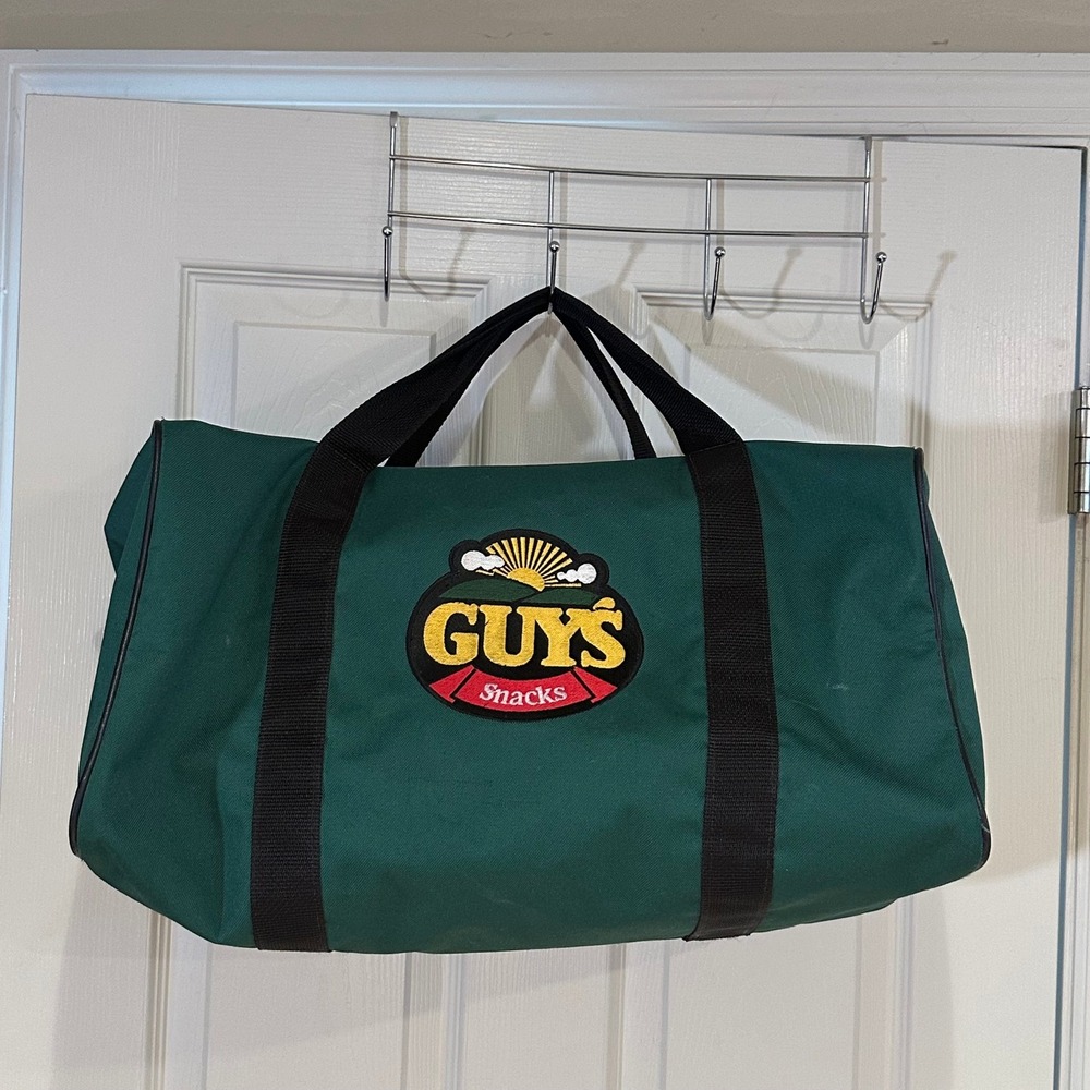 Vintage Guys Snacks Duffel Bag Green Canvas Advertising Weekender Gym Bag 18.5in
